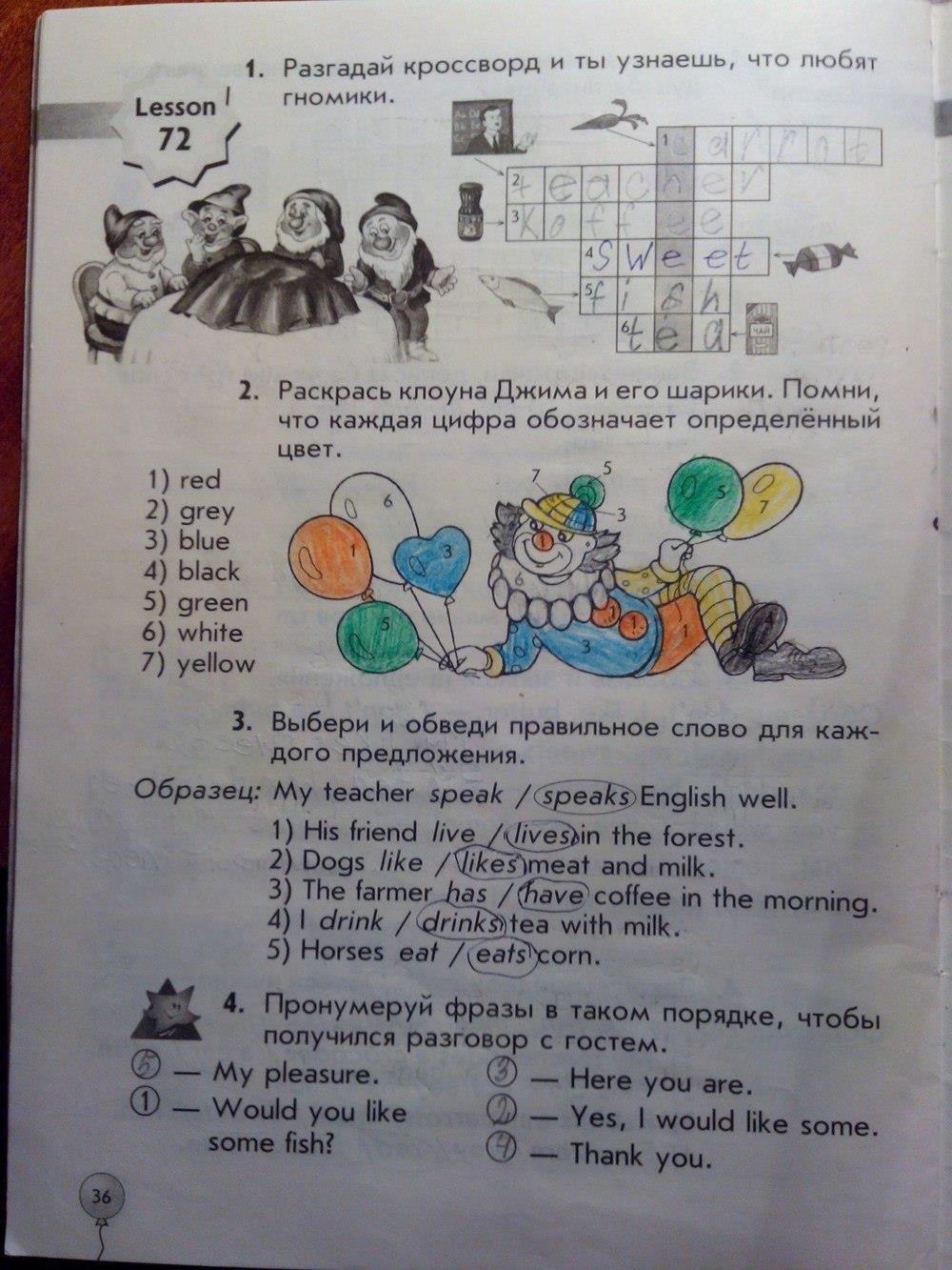 гдз 1 класс рабочая тетрадь страница 36 английский язык Биболетова, Трубанева