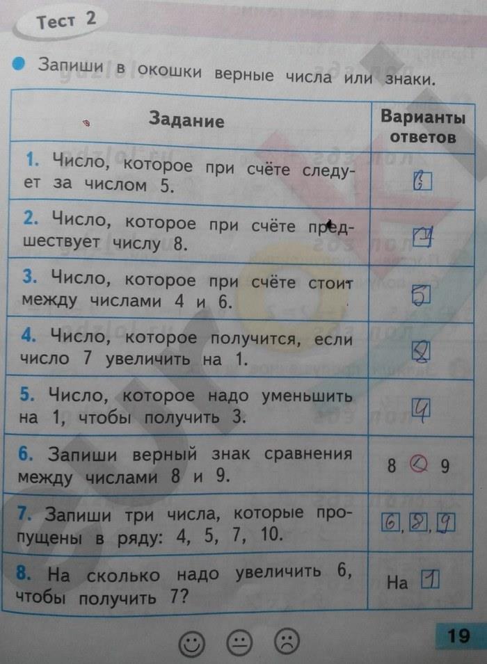 гдз 1 класс Проверочные работы страница 19 Математика Волкова С.И.