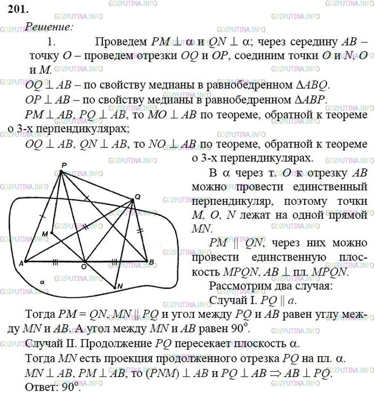 гдз 10-11 классы Учебник    задание 201 Геометрия Атанасян Л.С., Бутузов В.Ф., Кадомцев С.Б.  и др.