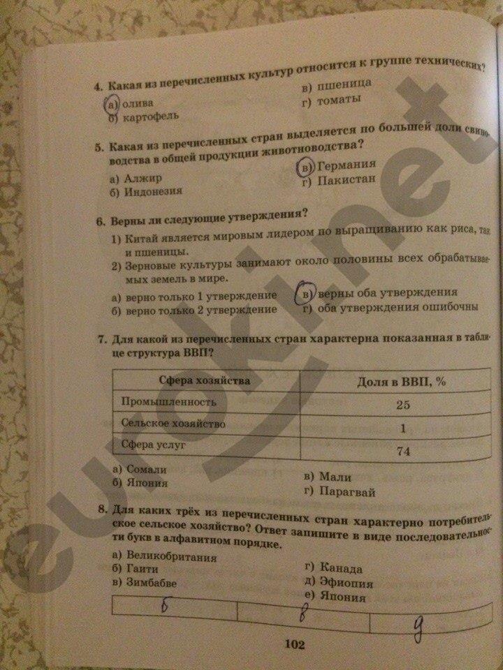 гдз 10 класс Рабочая тетрадь: часть 1, 2 страница 102 География Домогацких Е.М., Домогацких Е.Е.