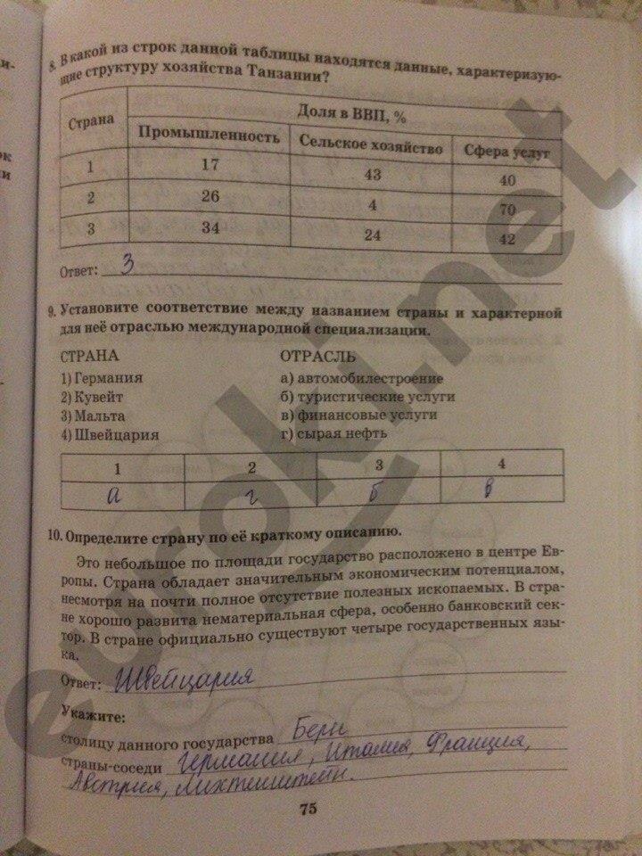 гдз 10 класс Рабочая тетрадь: часть 1, 2 страница 75 География Домогацких Е.М., Домогацких Е.Е.