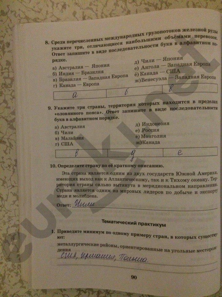 гдз 10 класс Рабочая тетрадь: часть 1, 2 страница 90 География Домогацких Е.М., Домогацких Е.Е.