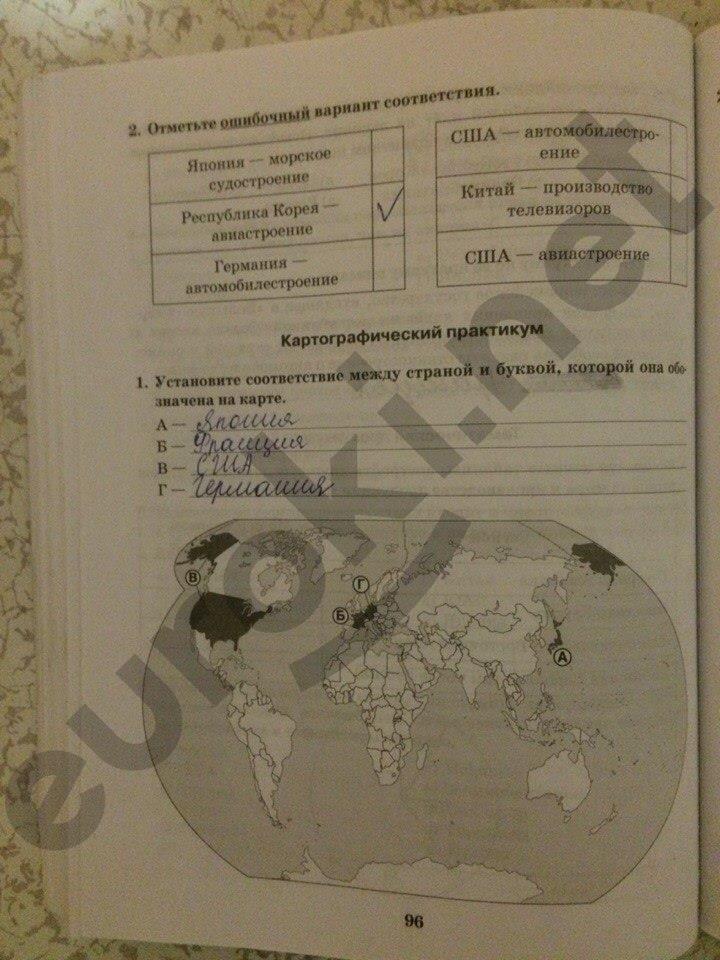 гдз 10 класс Рабочая тетрадь: часть 1, 2 страница 96 География Домогацких Е.М., Домогацких Е.Е.