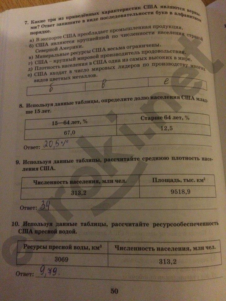 гдз 10 класс Рабочая тетрадь: часть 1, 2 страница 50 География Домогацких Е.М., Домогацких Е.Е.