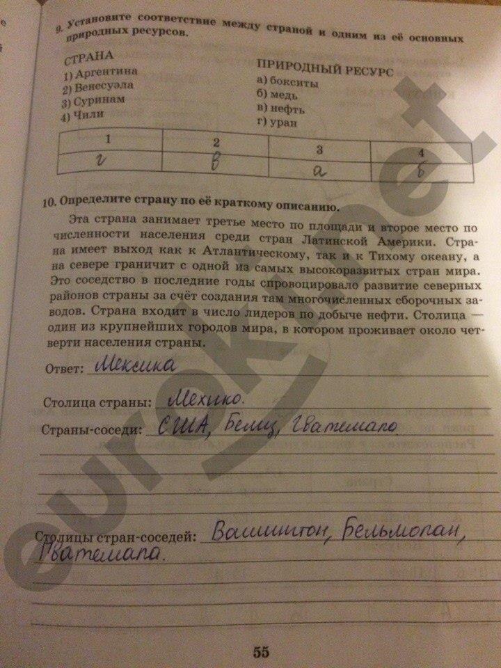 гдз 10 класс Рабочая тетрадь: часть 1, 2 страница 55 География Домогацких Е.М., Домогацких Е.Е.