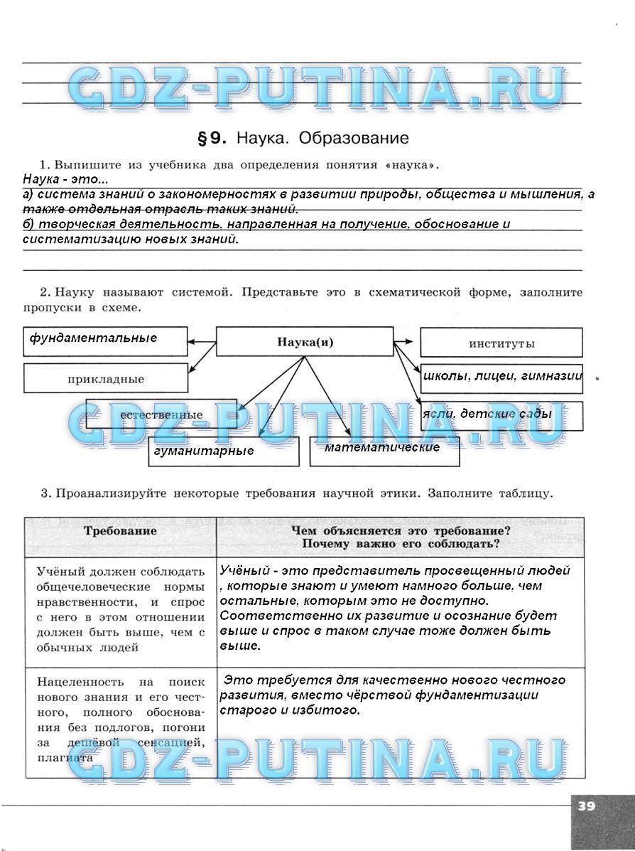 гдз 10  класс Тетрадь-тренажер страница 39 Обществознание Котова О.А., Лискова Т.Е.