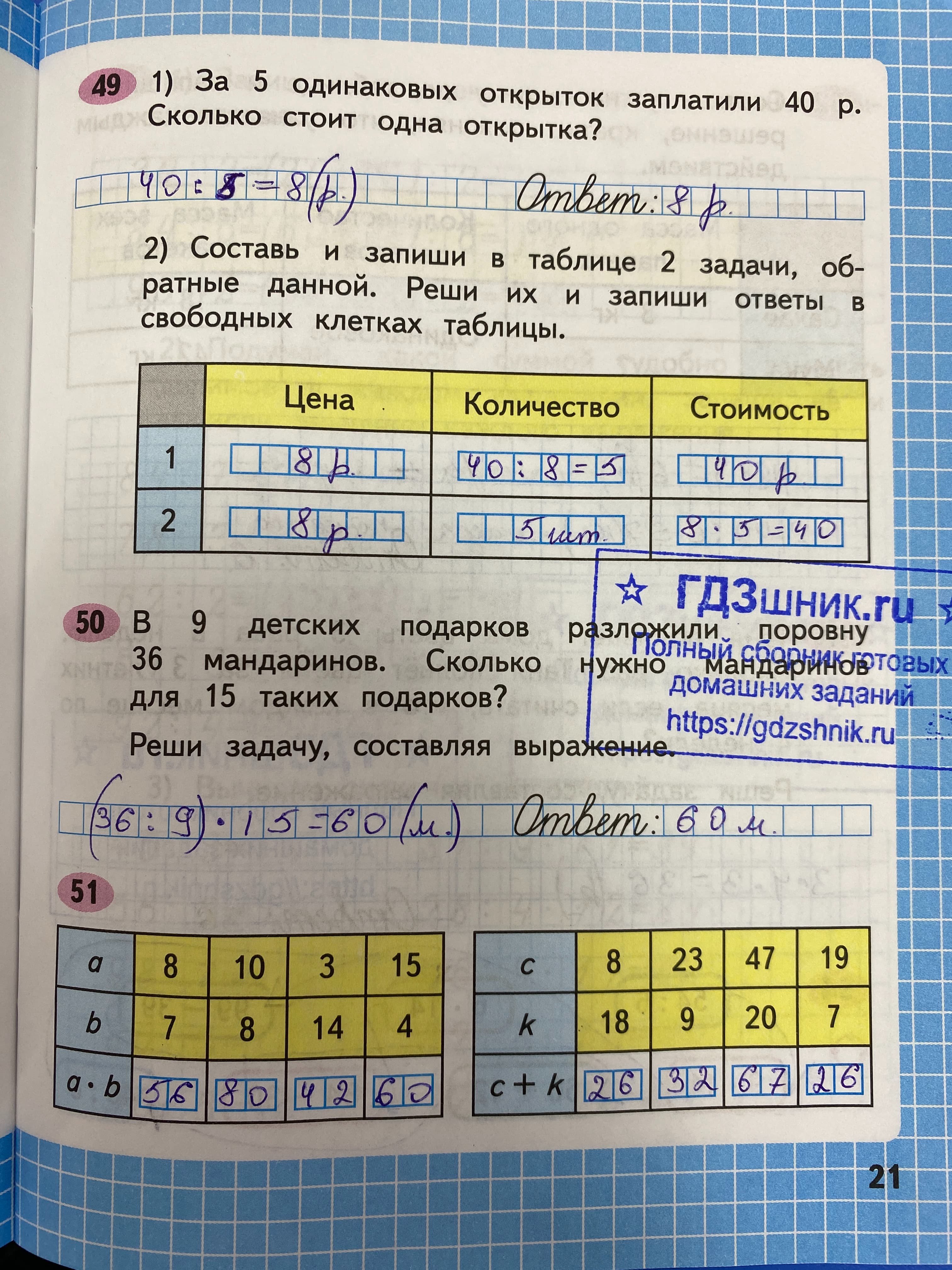 гдз по математике за 3 класс рабочая тетрадь часть:1, 2 Моро М.И., Волкова С.И. Просвещение ФГОС 2023 - Школа России  страница 21  