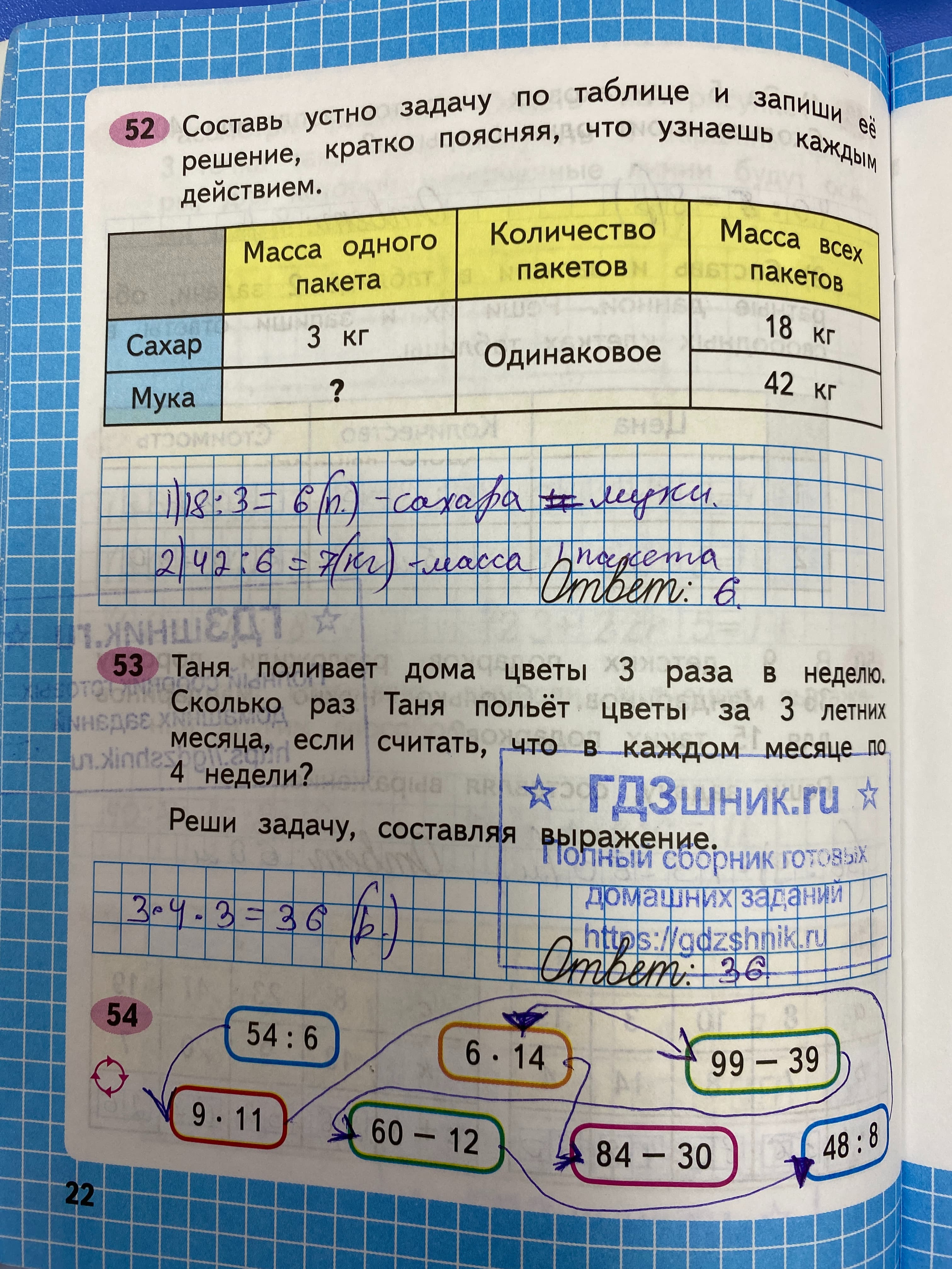 гдз по математике за 3 класс рабочая тетрадь часть:1, 2 Моро М.И., Волкова С.И. Просвещение ФГОС 2023 - Школа России  страница 22  