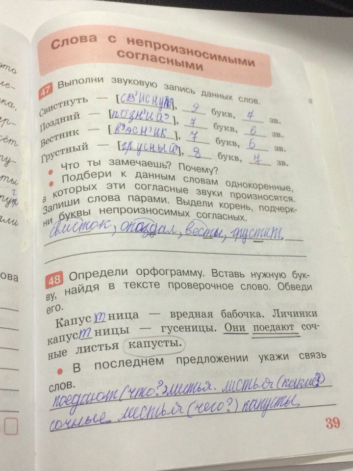 гдз 4 класс Рабочая тетрадь: часть 1 страница 39 Русский язык Песняева Н.А., Анащенкова С.В.