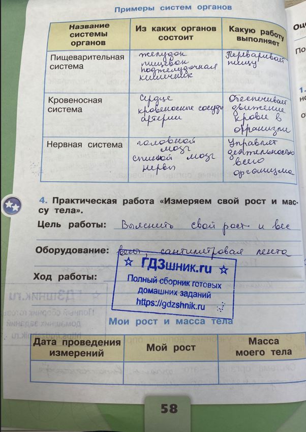 гдз 3 класс Рабочая тетрадь по окружающему миру 1,2 части Просвещение ФГОС Школа России  страница 58 Плешаков А.А.