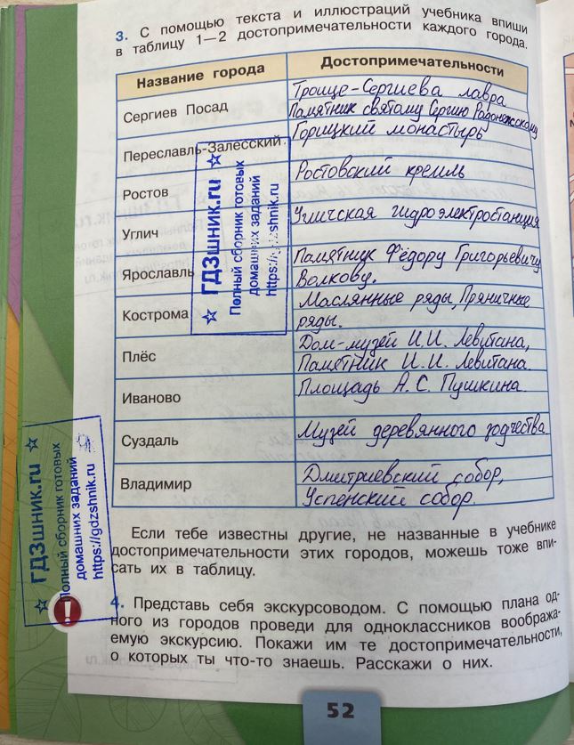 гдз 3 класс Рабочая тетрадь по окружающему миру 1,2 части Просвещение ФГОС Школа России  страница 52 Плешаков А.А.
