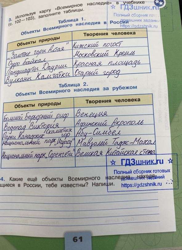 гдз 3 класс Рабочая тетрадь по окружающему миру 1,2 части Просвещение ФГОС Школа России  страница 61 Плешаков А.А.