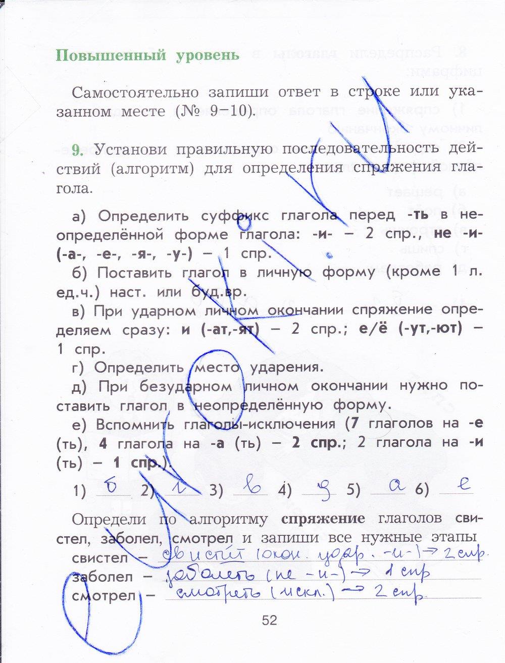 гдз 4  класс Рабочая тетрадь страница 52 Русский язык Исаева Н.А,