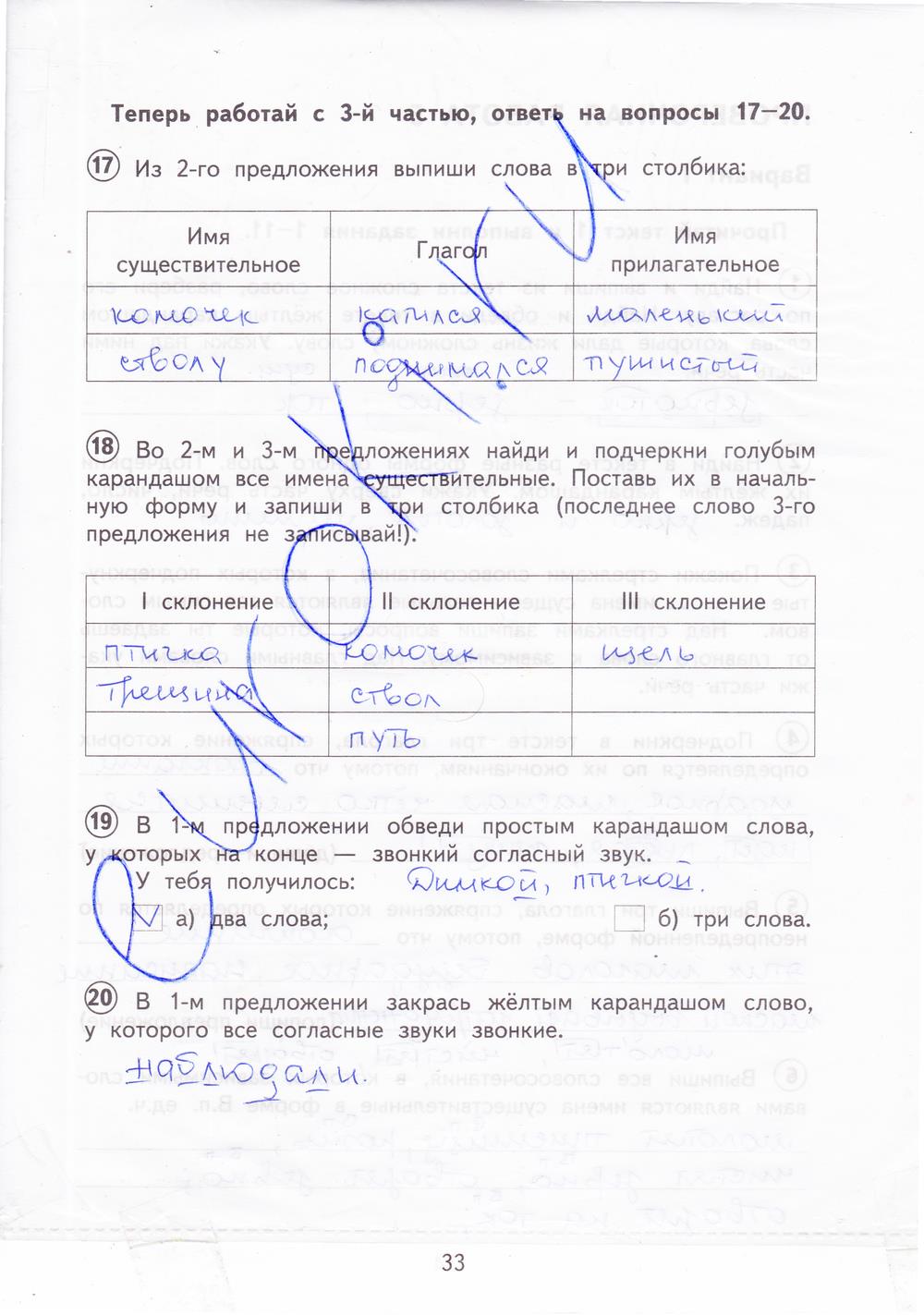гдз 4  класс Тетрадь для проверочных работ страница 33 Русский язык Лаврова Н.М.