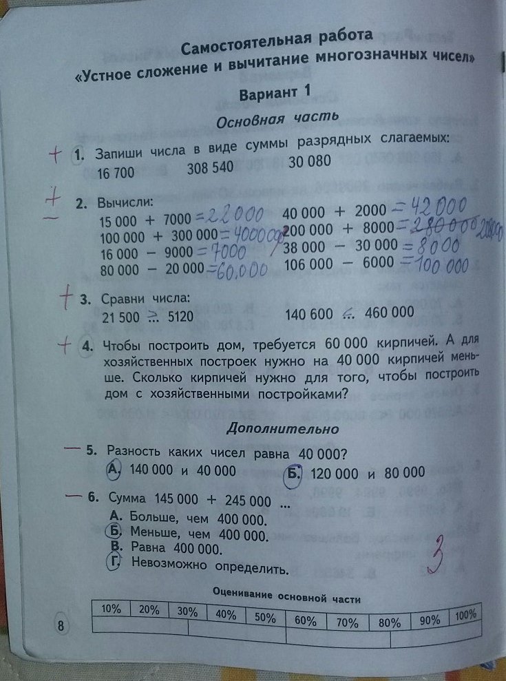 гдз 4 класс Тесты и самостоятельные работы страница 8 Математика Нефёдова М.Г.