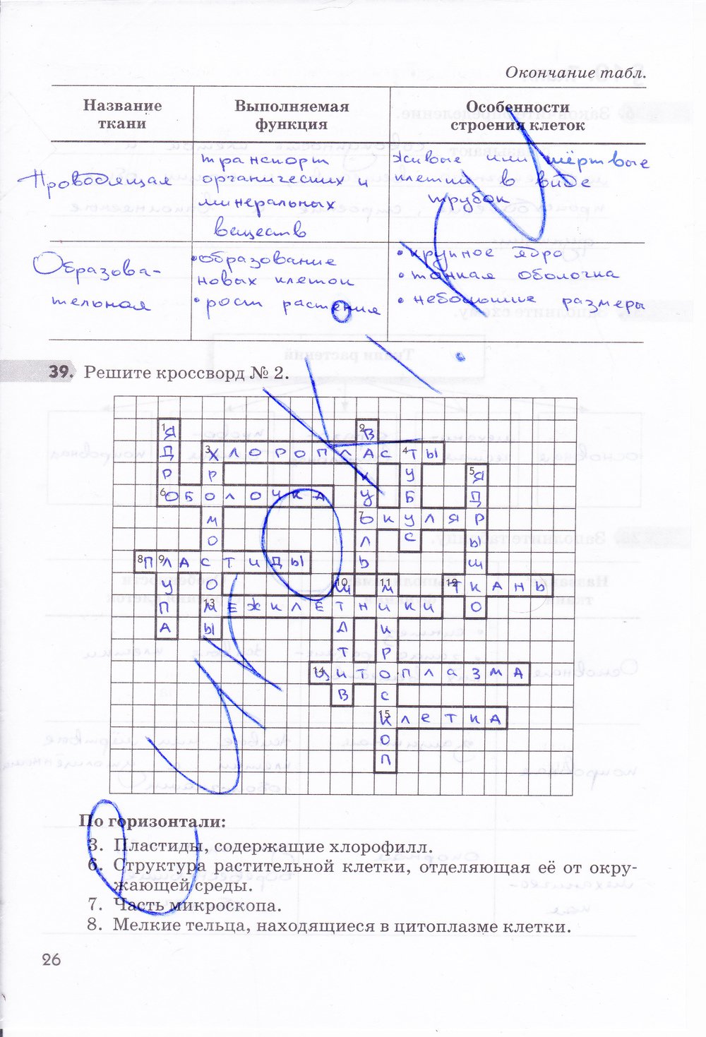 гдз 5  класс Рабочая тетрадь страница 26 Биология Пасечник В.В.