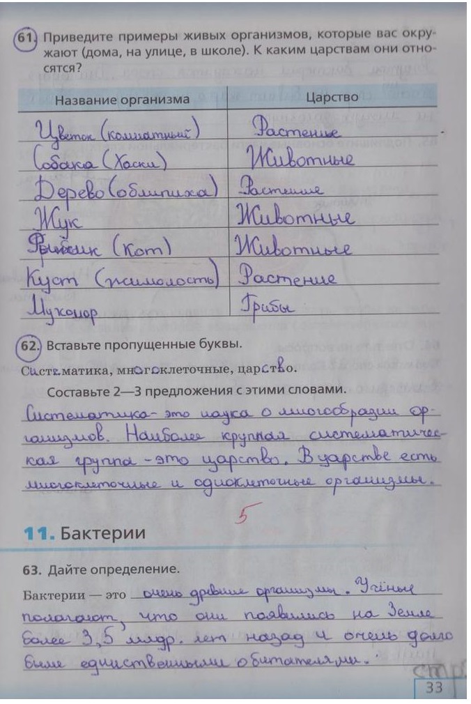 гдз 5  класс Рабочая тетрадь страница 33 Биология Сонин Н.И.