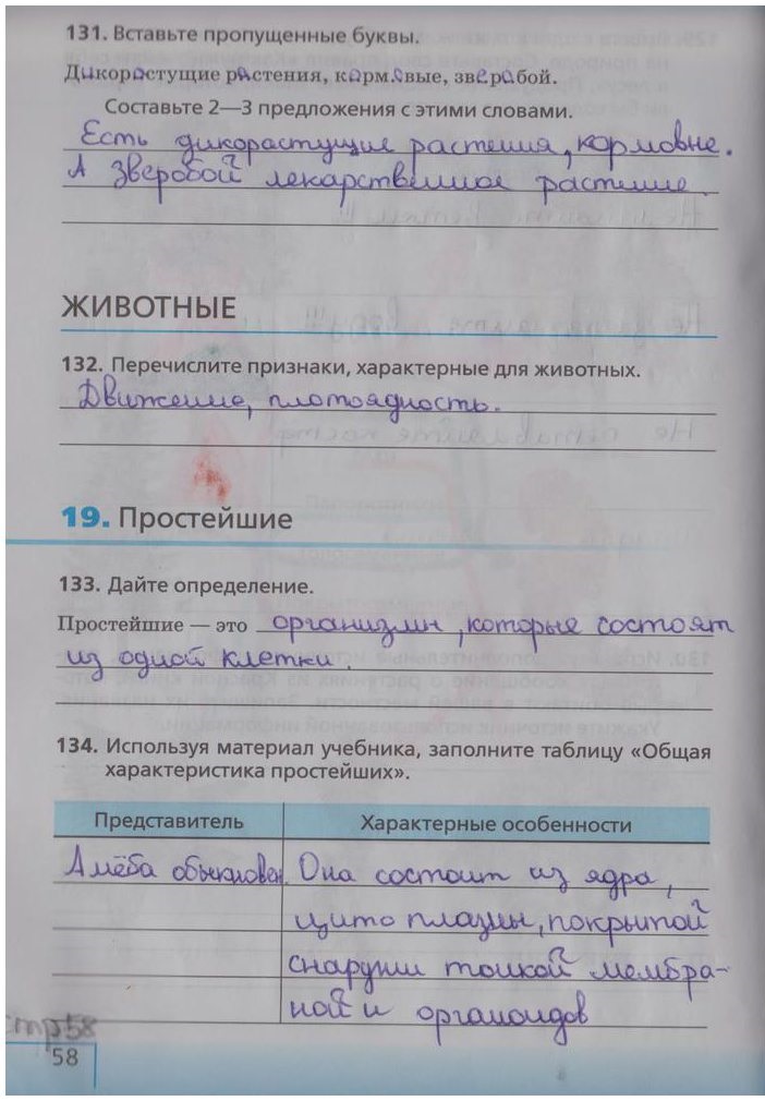 гдз 5  класс Рабочая тетрадь страница 58 Биология Сонин Н.И.