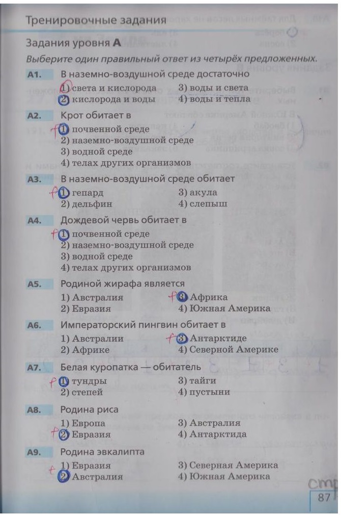 гдз 5  класс Рабочая тетрадь страница 87 Биология Сонин Н.И.