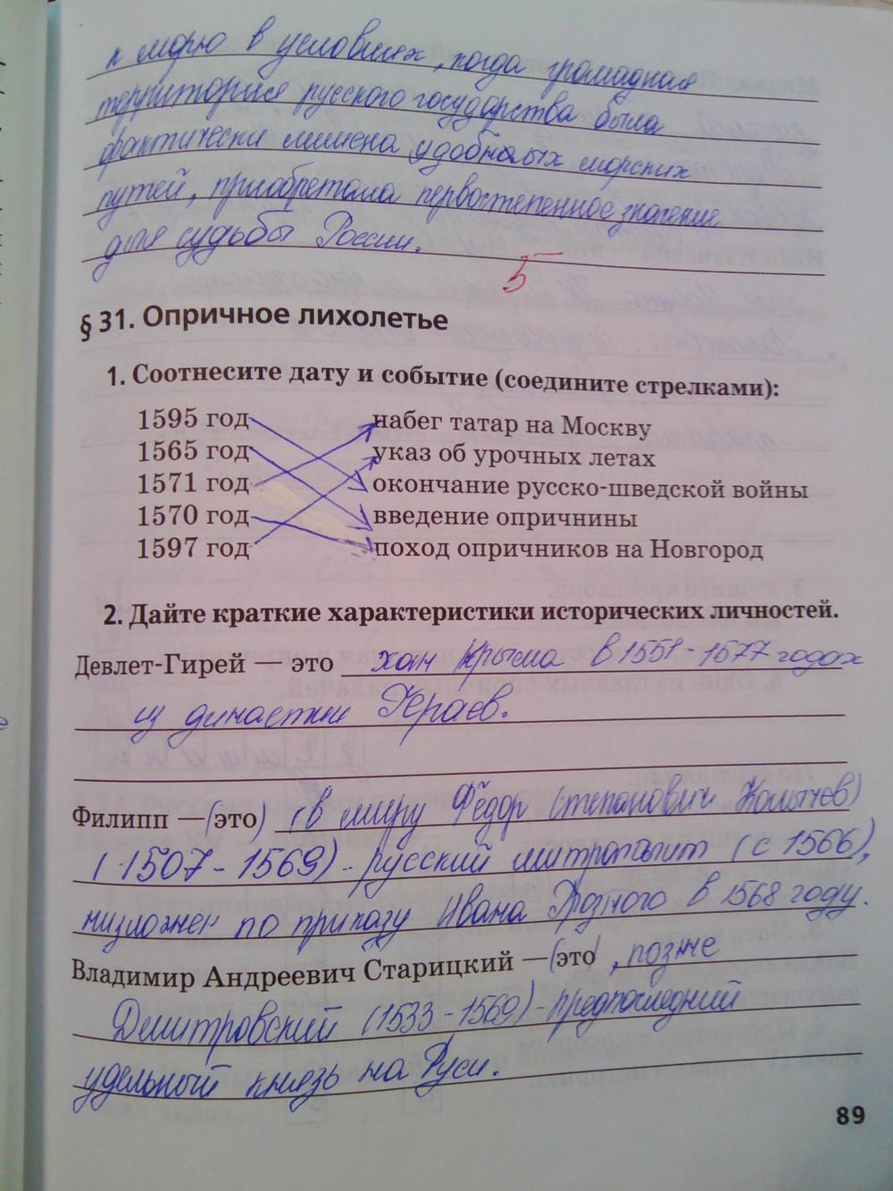 гдз 6 класс Рабочая тетрадь (История России) Кочегаров К.А. к учебнику Пчелова Е.В. страница 89 История Кочегаров К.А. к учебнику Пчелова Е.В.