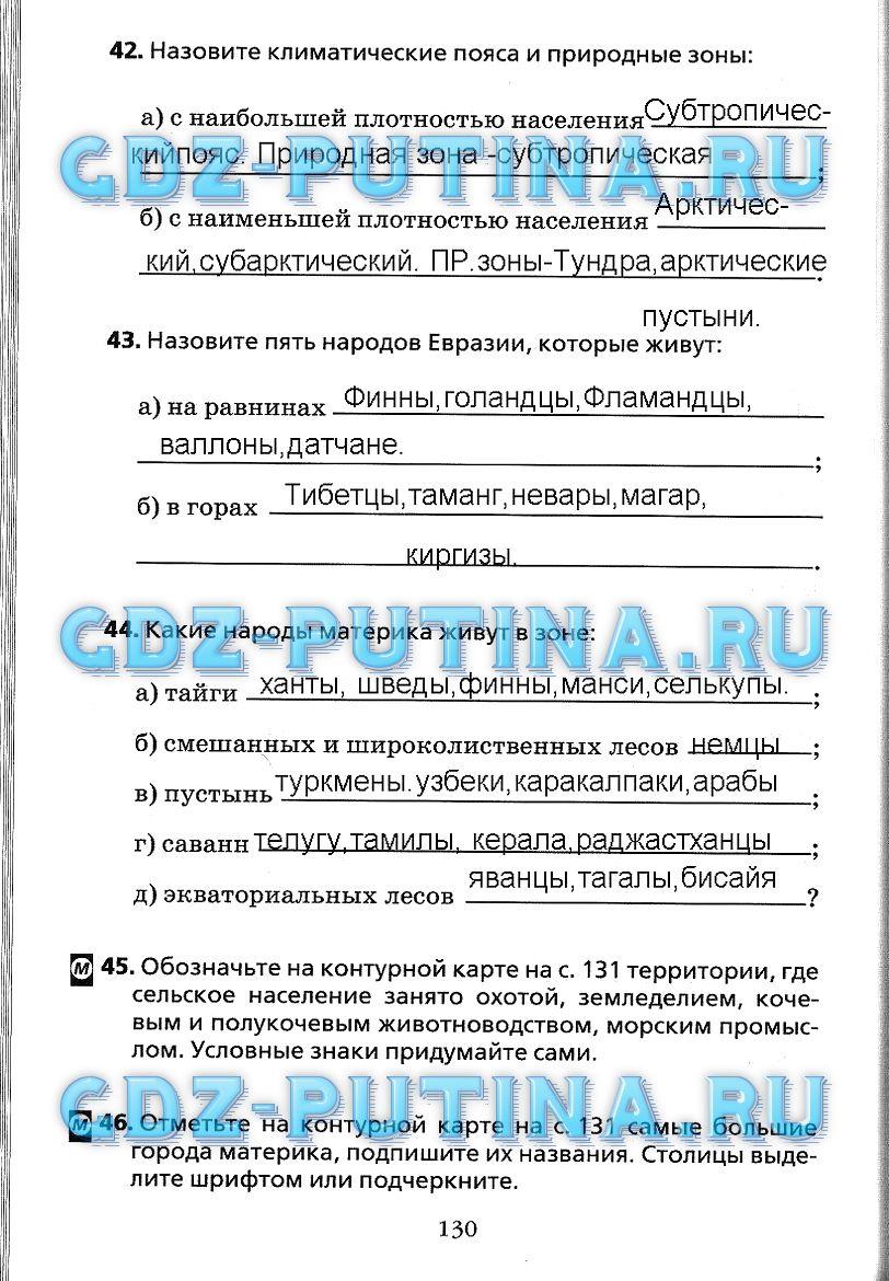 гдз 7 класс Рабочая тетрадь(Лодки)    задание 130 География Душина И.В.