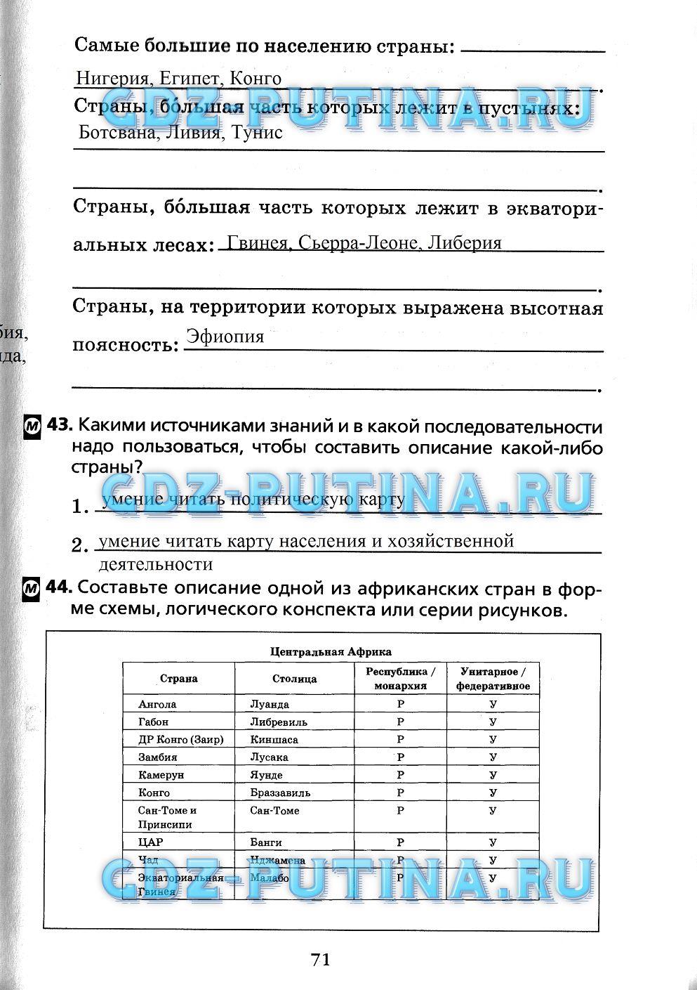 гдз 7 класс Рабочая тетрадь(Лодки)    задание 71 География Душина И.В.