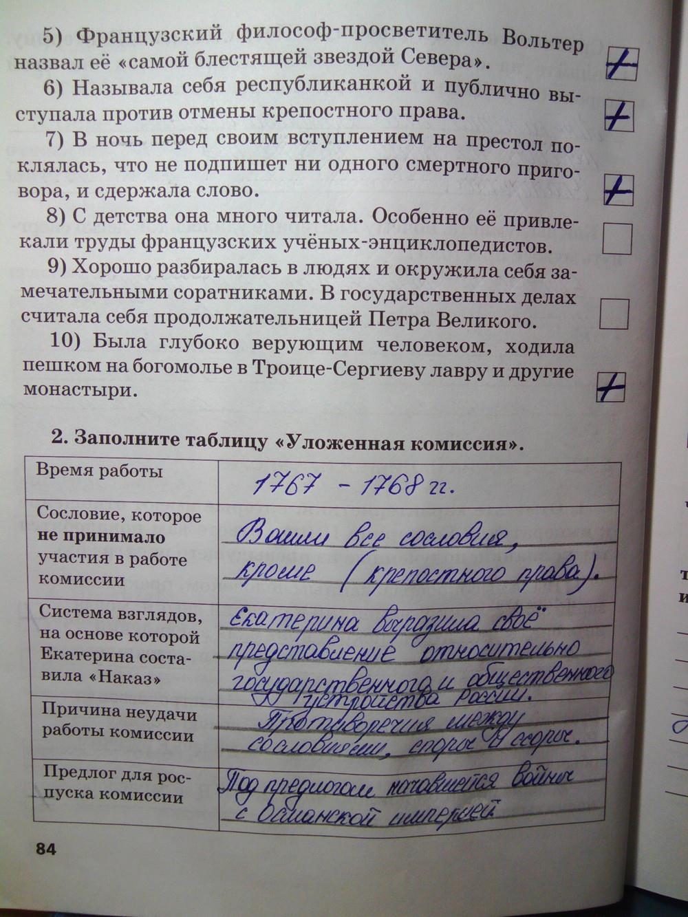 гдз 7 класс Рабочая тетрадь(История России) страница 84 История Кочегаров К.А. к учебнику Пчелова Е.В.