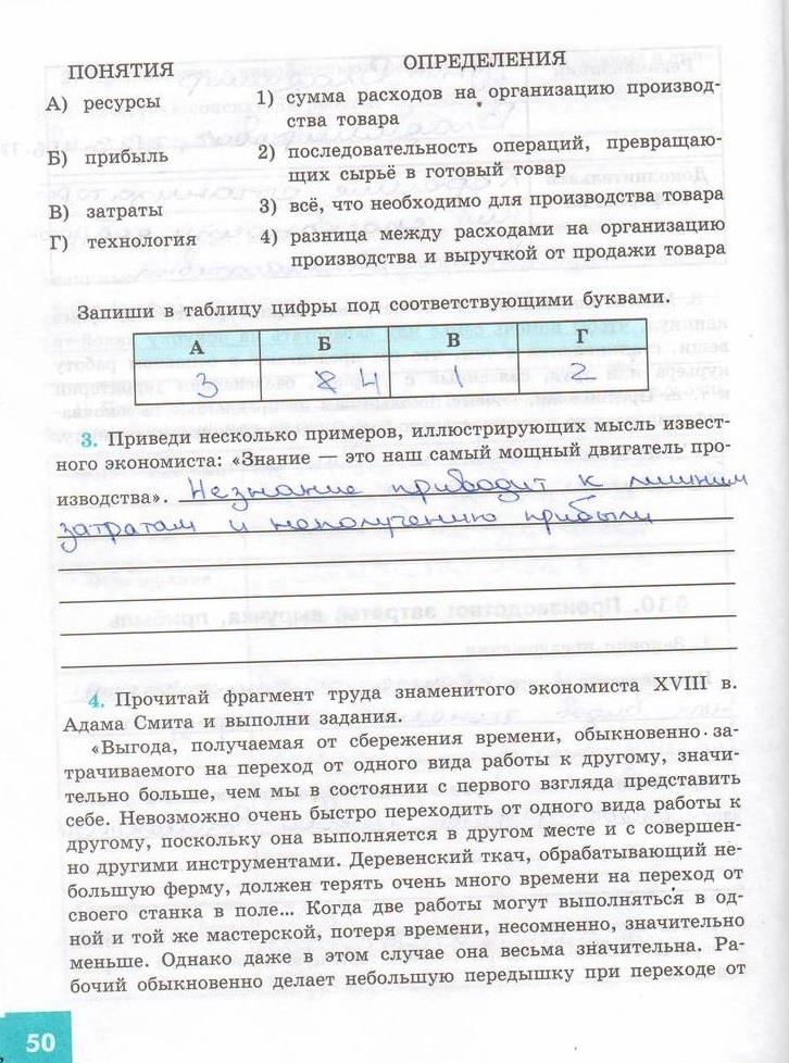 гдз 7  класс Рабочая тетрадь страница 50 Обществознание Котова О.А., Лискова Т.Е.