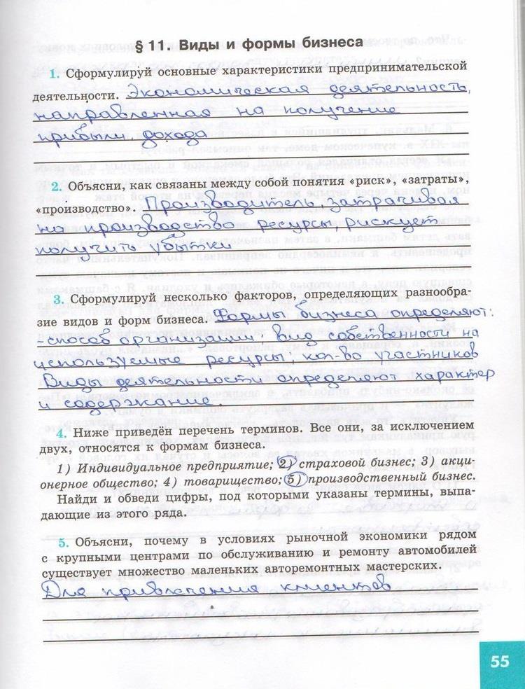 гдз 7  класс Рабочая тетрадь страница 55 Обществознание Котова О.А., Лискова Т.Е.