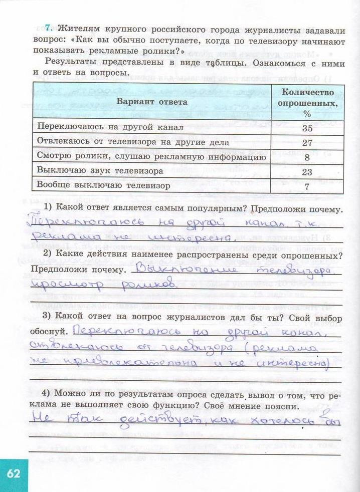 гдз 7  класс Рабочая тетрадь страница 62 Обществознание Котова О.А., Лискова Т.Е.