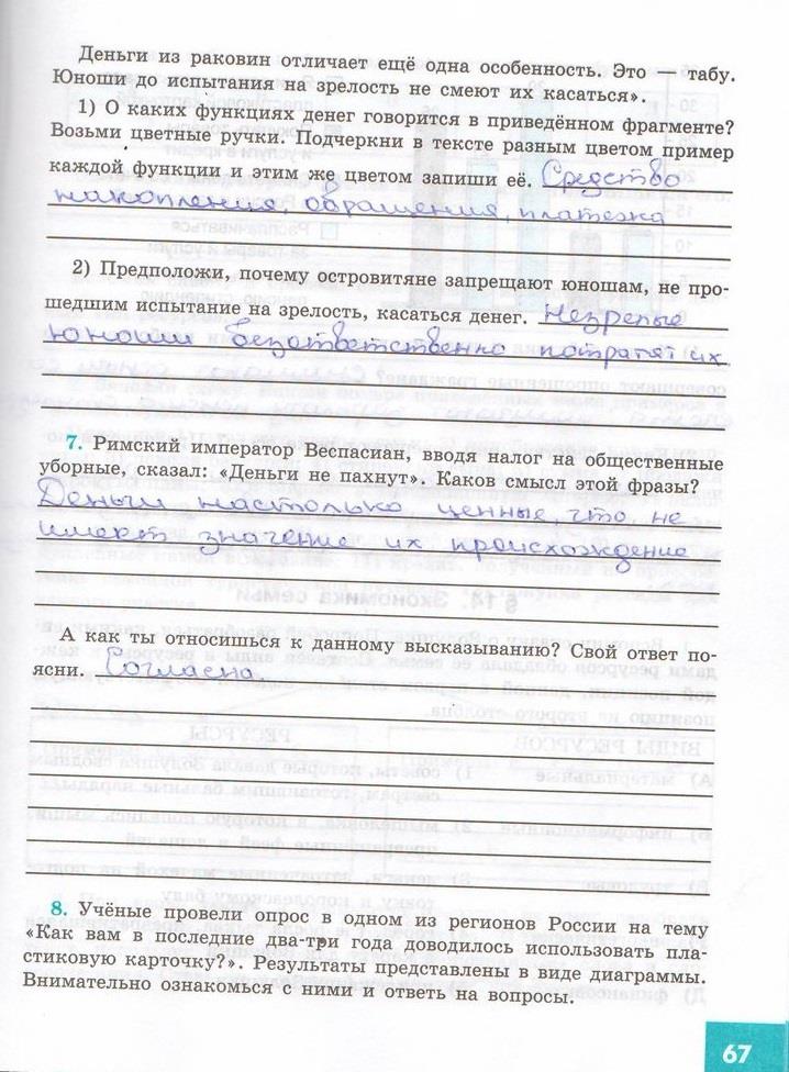 гдз 7  класс Рабочая тетрадь страница 67 Обществознание Котова О.А., Лискова Т.Е.