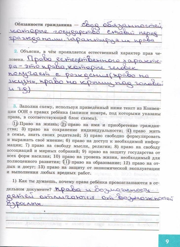 гдз 7  класс Рабочая тетрадь страница 9 Обществознание Котова О.А., Лискова Т.Е.