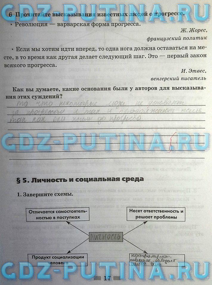 гдз 8  класс Рабочая тетрадь страница 17 Обществознание Митькин А.С. к учебнику Боголюбова Л.Н., Ивановой Л.Ф.