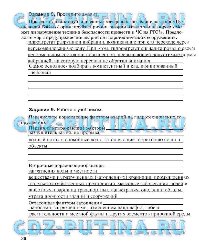 гдз 8 класс Рабочая тетрадь страница 36 ОБЖ Подолян Ю.П.