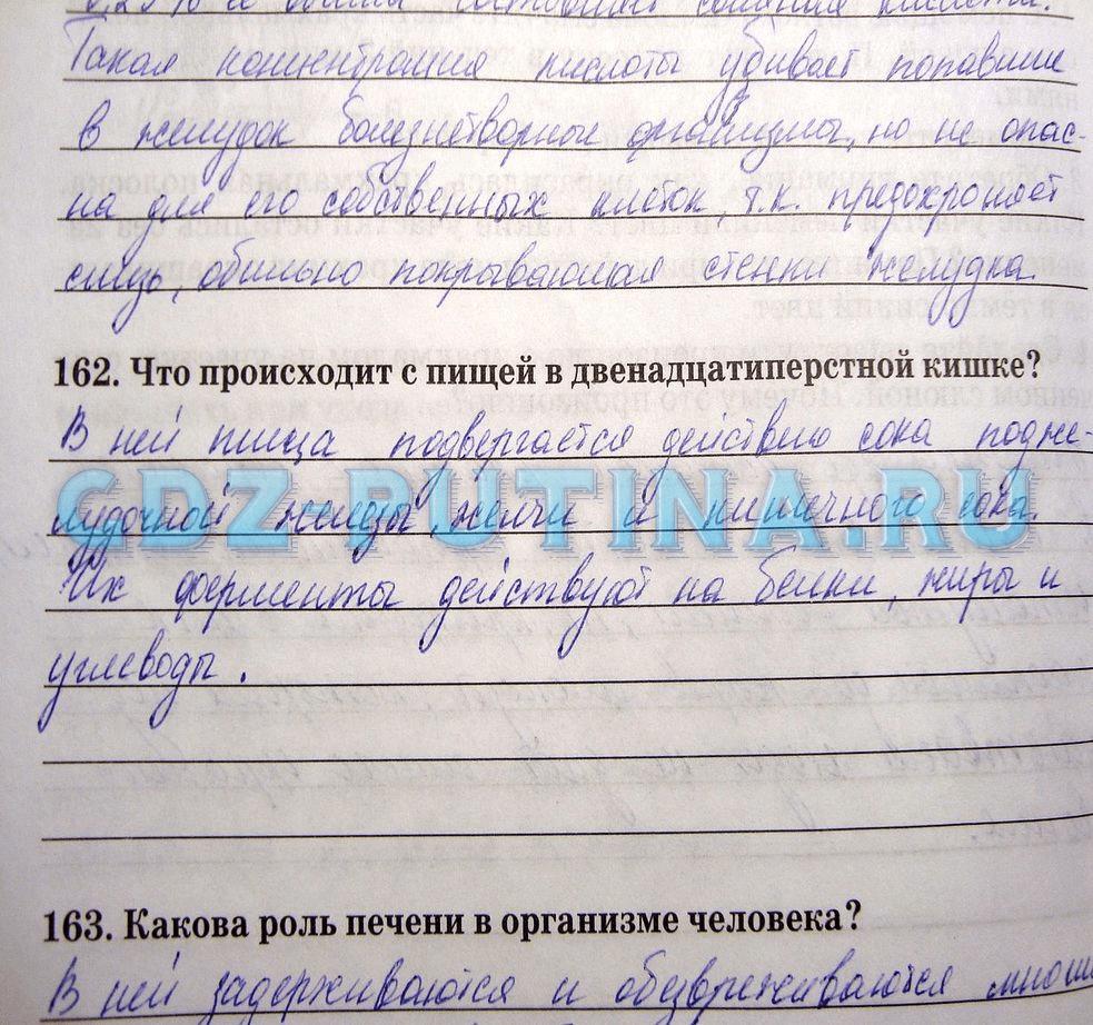 гдз 8 класс Рабочая тетрадь   задание 162 Биология Сонин Н.И., Агафонова И.Б.