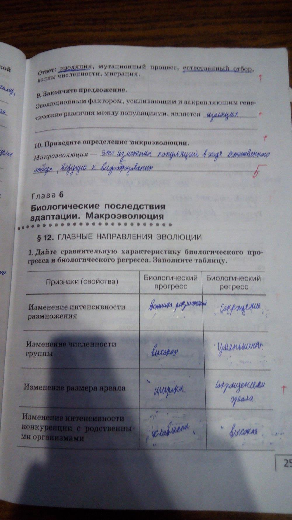 гдз 9 класс Рабочая тетрадь    задание 25 Биология Мамонтов С.Г., Захаров В.Б.